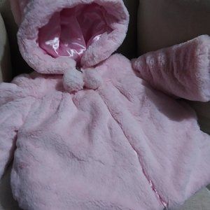 Play Town Outwear Pink Soft Faux Fur Hooded Coat size 18M Satin-Lined